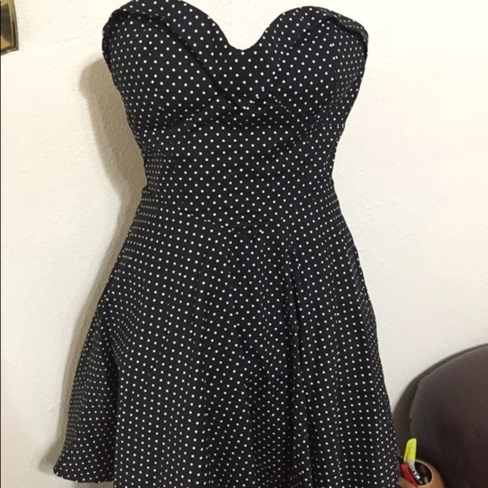 New Strapless black and white polka dot dress